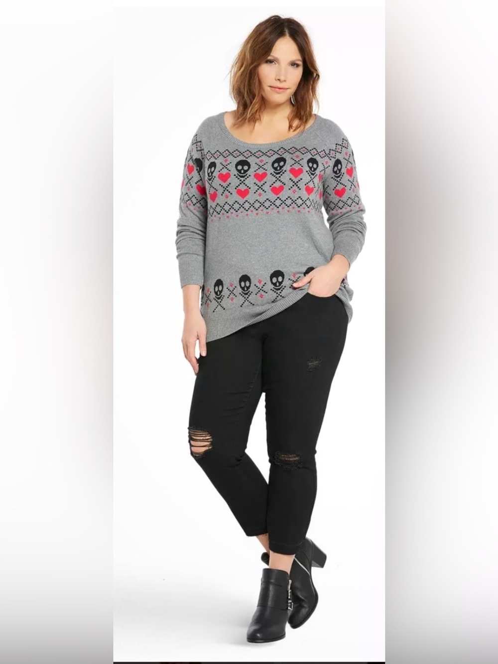 Torrid Fair Isle Punk Rock Skulls Hearts Sweater